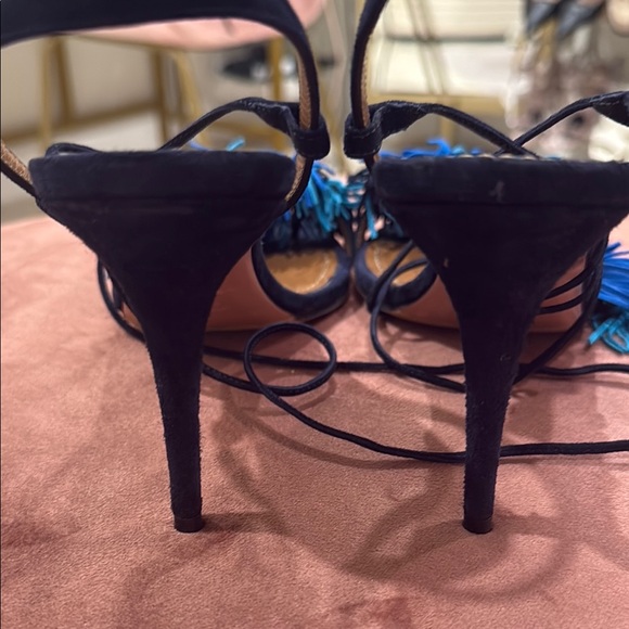 Aquazzura Blue Fringe Sandals with Lace-Up Design - Picture 2 of 4